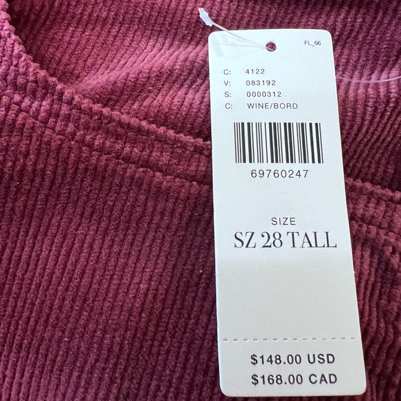 Anthropologie Pilcro Icon Flare Wine Burgundy Couderoy Pants western 28 Tall NWT - Picture 6 of 9